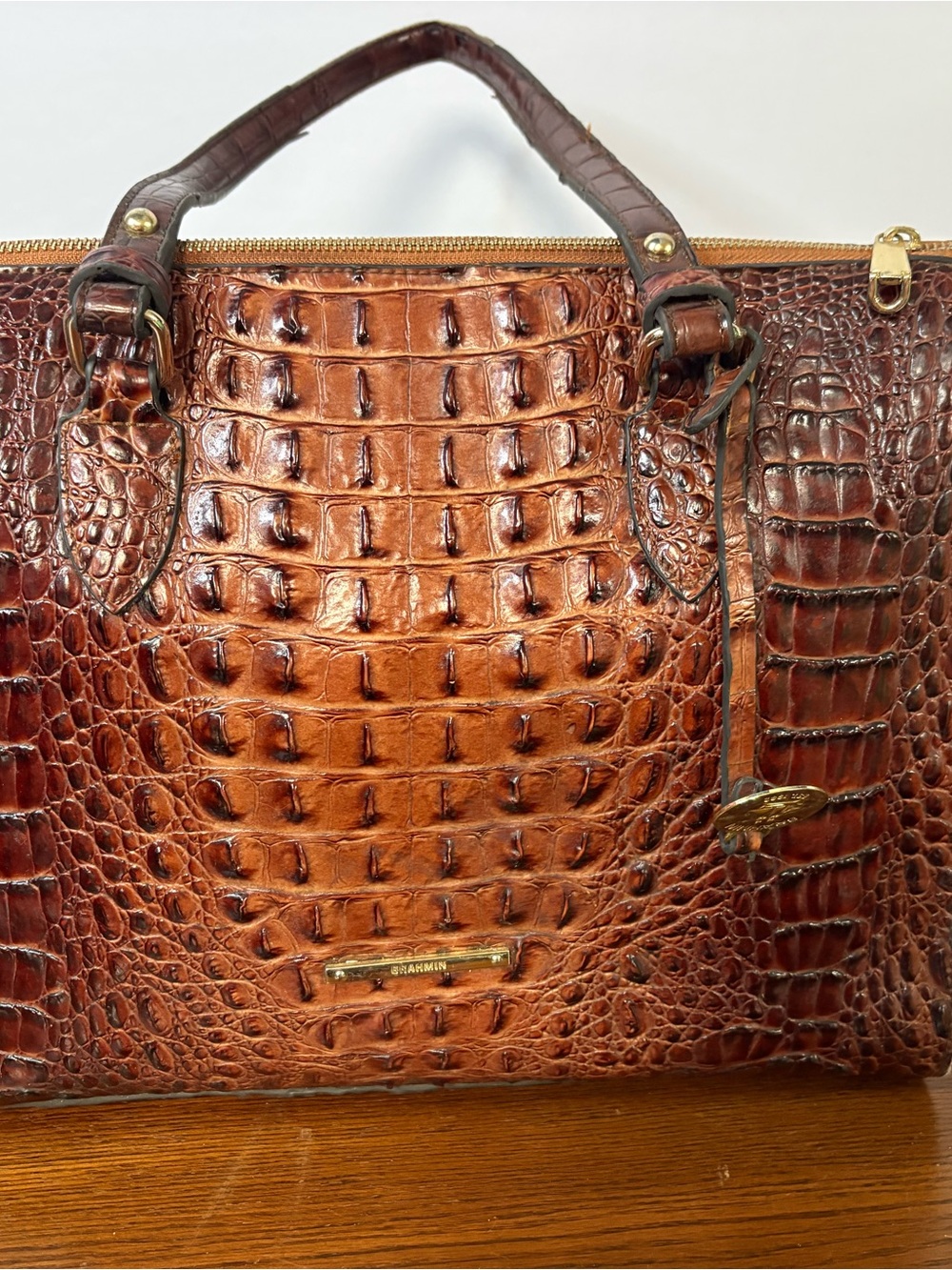 Brahmin Cognac Croc-Embossed Leather Satchel
